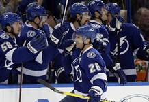 A Louis Louis Louis: Martin St. Louis celebrates one of two goals on a memorable night.  The Canadian Press