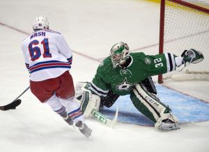 Nashty: Rick Nash beats Kari Lehtonen on a breakaway in the first period. Jerome Miron/USA Today Sports