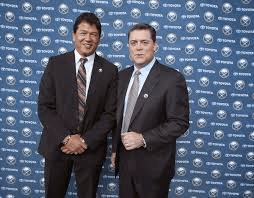 Reunited, Ted Nolan and Pat LaFontaine pose for a photo op following the Sabres' shake up.  latimes.com 