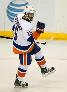 Happy Cal: Cal Clutterbuck celebrates his goal in his return to Minnesota. Getty Images/Andy Clayton-King