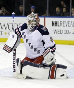 Henrik Lundqvist stops an Islander shot en route to 38 saves highlighting a Rangers 4-1 win over the Islanders.  Getty Images/Frank Franklin II
