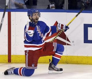 Martin St. Louis celebrates his overtime winner that sent the Rangers to a 3-2 Game 4 win over the Canadiens.  AP Photo/Seth Wenig