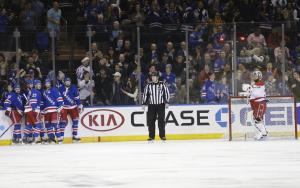 Rick Nash celebrates another goal with happy teammates who have plenty to smile about during the Christmas break.  AP Photo by Frank Franklin II/Getty Images