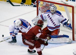 Talbot Time: Cam Talbot makes a save on Antoine Vermette. AP Photo by Rick Scuteri/Getty Images