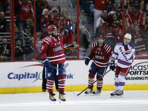Alexander The Great: Caps' leading goalscorer Alex Ovechkin celebrates his NHL best 25th power play goal and NHL-leading 53rd. The Rocket Richard winner will be seeing the Islanders in the first round next week. AP Photo by Alex Brandon/Getty Images