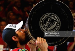 Patrick Sharp kisses the Stanley Cup. The former Blackhawk was dealt to the Stars over the weekend.  Getty Images