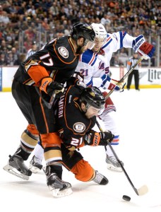 Derek Stepan battles Ryan Kesler last season. He should be rewarded with a similar contract to the extension the Canucks gave Kesler. Getty Images
