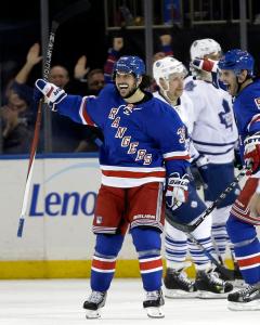 This Zucc's For You: Mats Zuccarello celebrates his game-winning goal with less than a minute left in the Rangers' 4-3 win over the Leafs. AP Photo by Seth Wenig/Getty Images