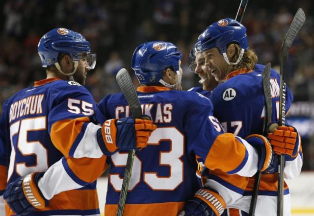 Johnny Boychuk, Casey Cizikas, Matt Martin